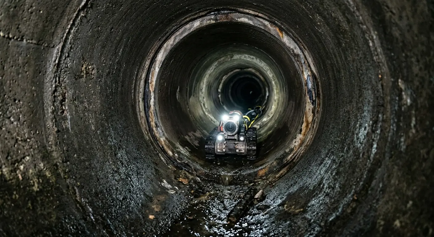 Robotic sewer camera inspecting pipe interior for Sewer Line Repair in Smithtown
